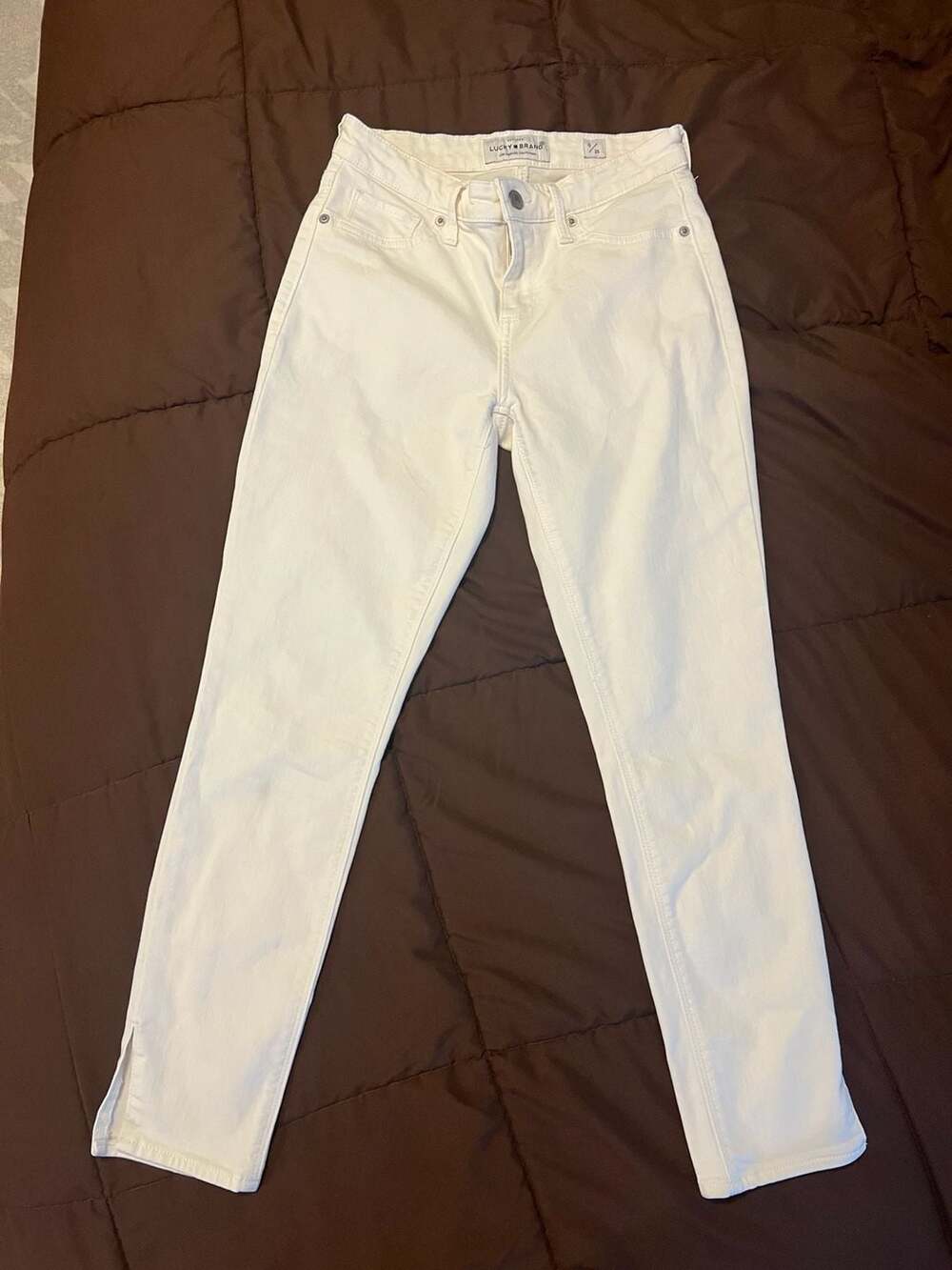 Lucky Brand White Mid Rise Ava Skinny Jeans with Side Slits Size 0/25